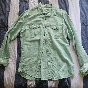 Express Fitted Casual Green Button Down Shirt Medium